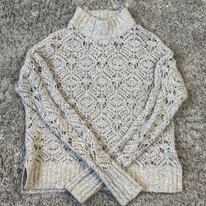 American Eagle Outfitters Lace Knit Mock Neck Sweater Size S Crochet Boho